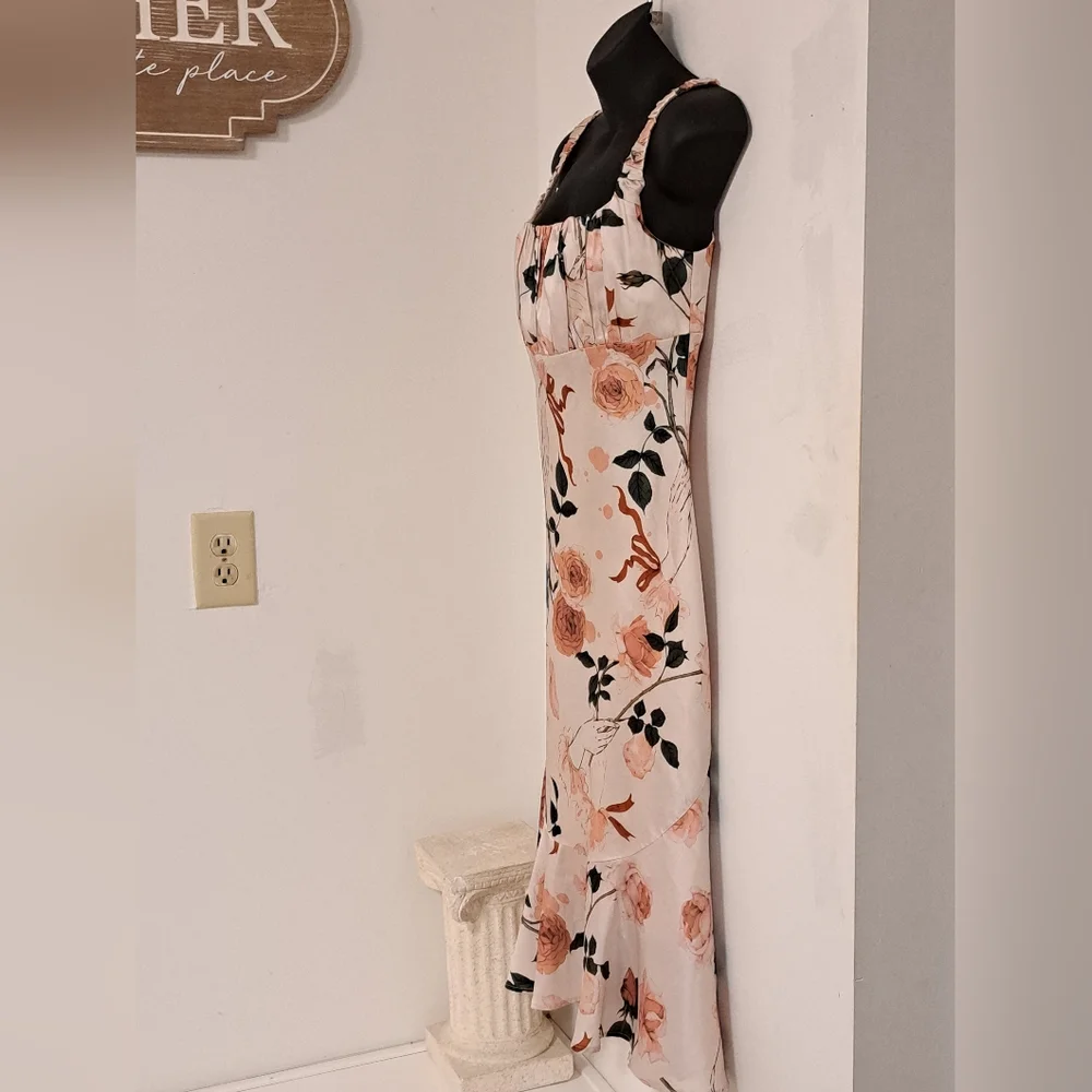 Floral Midi Dress in Cream and Pink - Picture 8 of 10